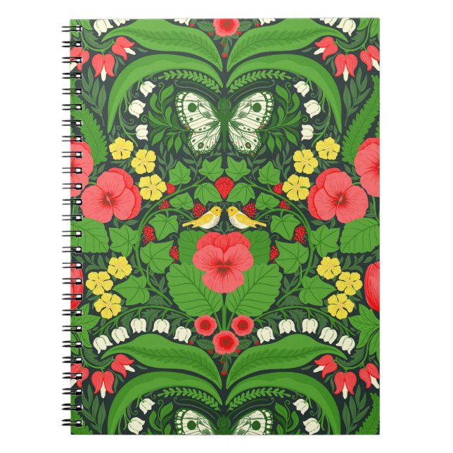 Carnet Pansies rouges, oiseaux et papillons (Devant)