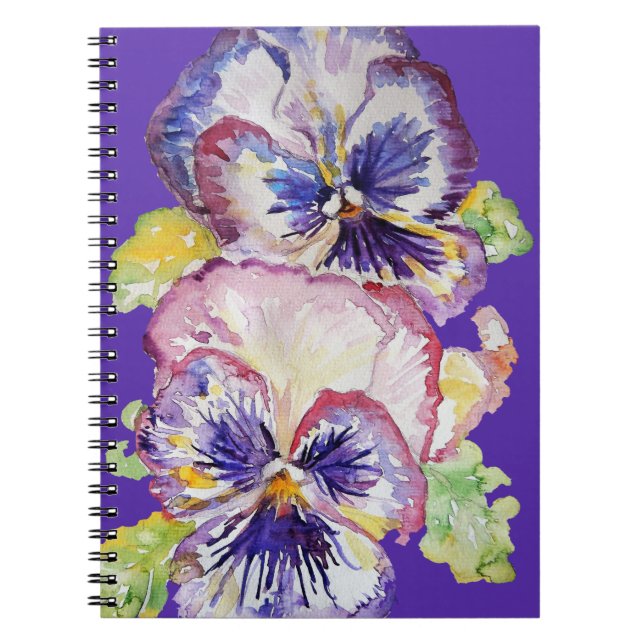 Carnet Pansy aquarelle motif floral sur Indigo violet (Devant)