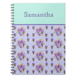 Carnet Pansy Flower Aqua Stripe art floral Girls Nom