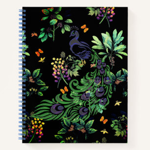 Carnet Paon orné et floral vintage