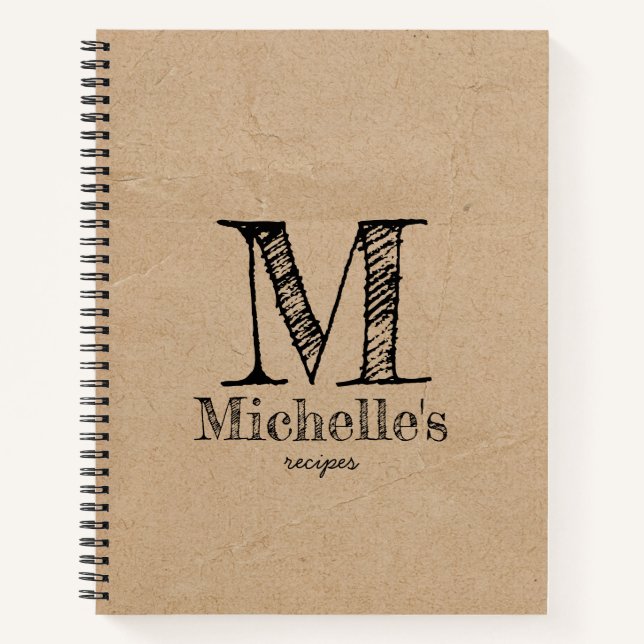 Carnet Papier Brown Rustique Kraft Look Recettes de monog (Devant)