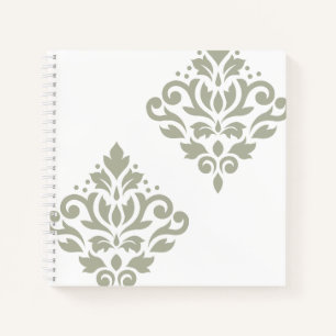 Carnet Papier Damassé Art I Vert sur Blanc