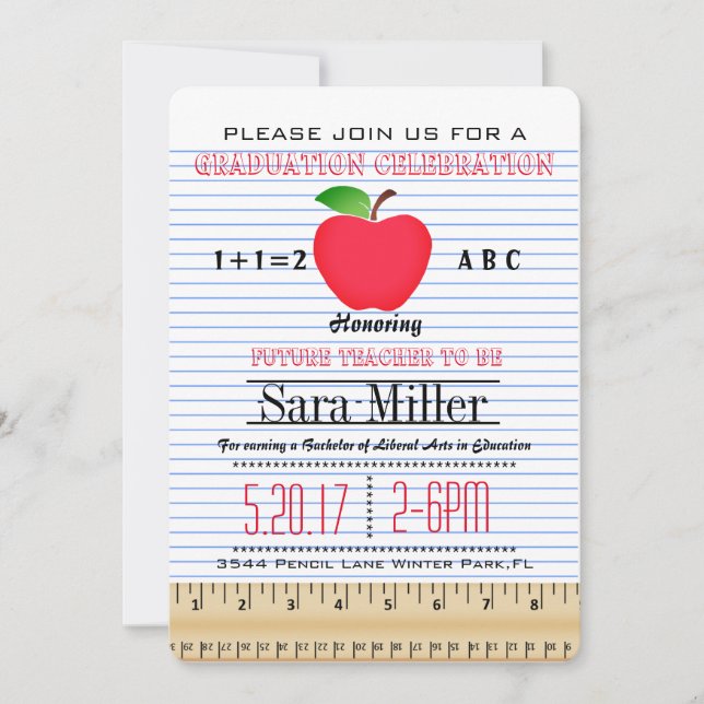 Carnet Papier Enseignant Graduation Invitation (Devant)