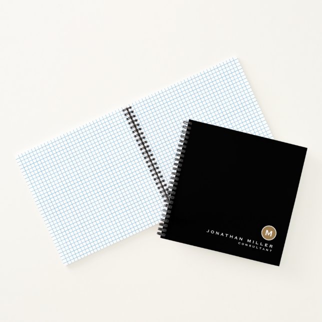 Carnet Papier graphique monogramme en or noir minimal (Intérieur)