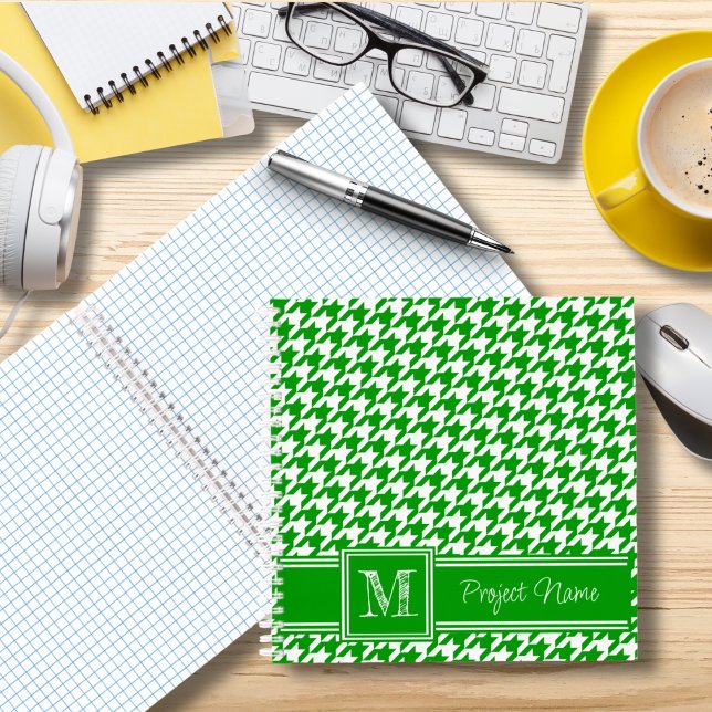 Carnet Papier graphique Monogrammé Green Houndstooth (Créateur téléchargé)