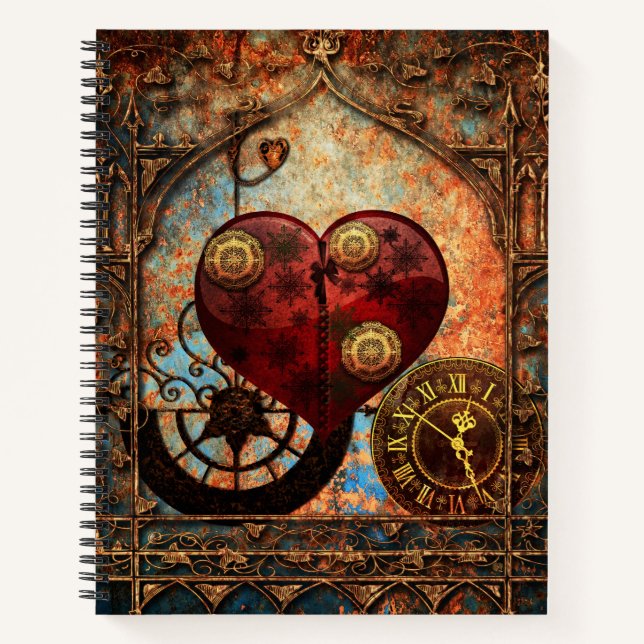 Carnet Papier peint Coeurs Steampunk vintage (Devant)