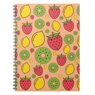 Carnet Papier peint fraise, citron et kiwi