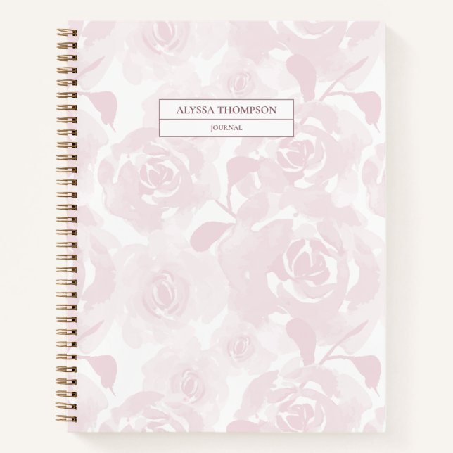 Carnet Papier personnalisé des Roses d'aquarelle rose pâl (Devant)
