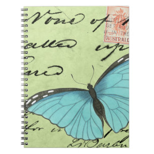 Carnet Papillon à ailes bleues sur carte postale Turquois