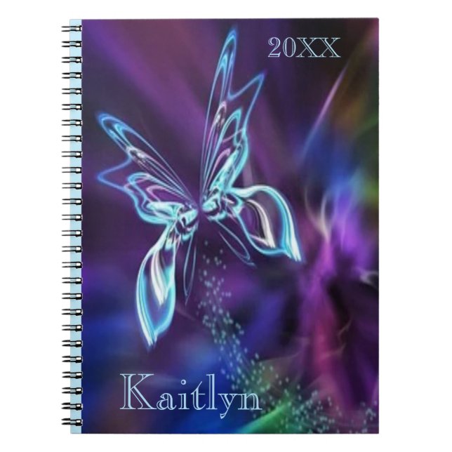 Carnet Papillon Abstrait bleu néon violet coloré (Devant)