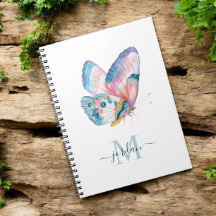 Carnet Papillon aquarelle coloré avec votre monogramme