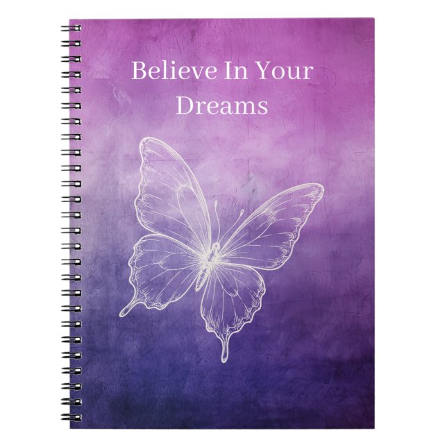 Carnet Papillon blanc violet rose (Devant)