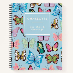 Carnet Papillon coloré Motif Pastel Blue Sketchbook