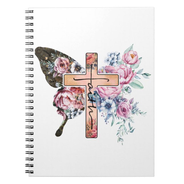 Carnet Papillon Croix Foi floral (Devant)