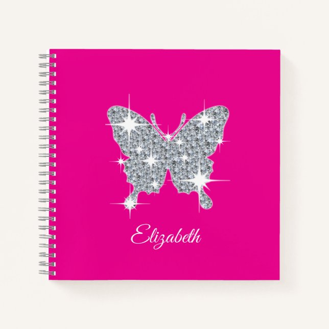 Carnet Papillon étincelant diamant personnalisé (Devant)