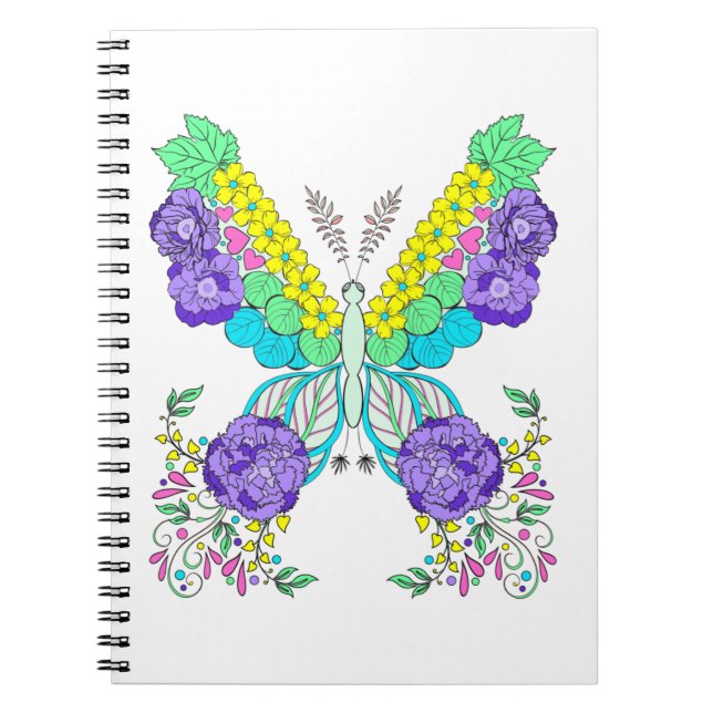 Carnet Papillon, fleurs, coloré, lunatique (Devant)