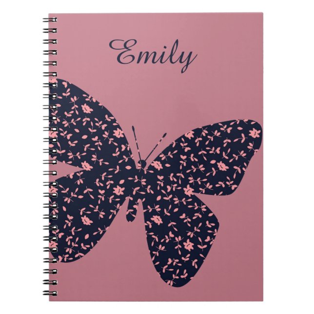 Carnet Papillon floral rose et violet Personnalisé (Devant)