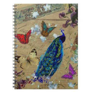 Carnet Papillon mignon de paon coloré bleu vintage