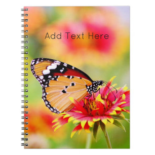 Carnet Papillon monarque sur Fleur rouge et jaune
