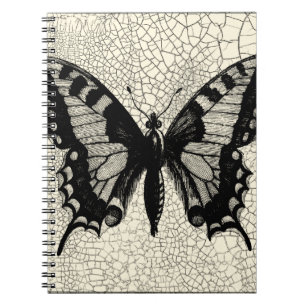 Carnet Papillon noir et blanc sur Arrière - plan fissuré