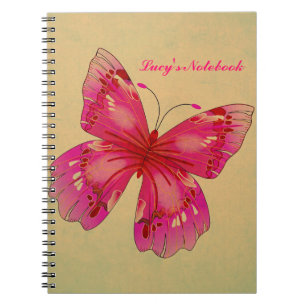 Carnet Papillon rose vintage nom personnalisable fille