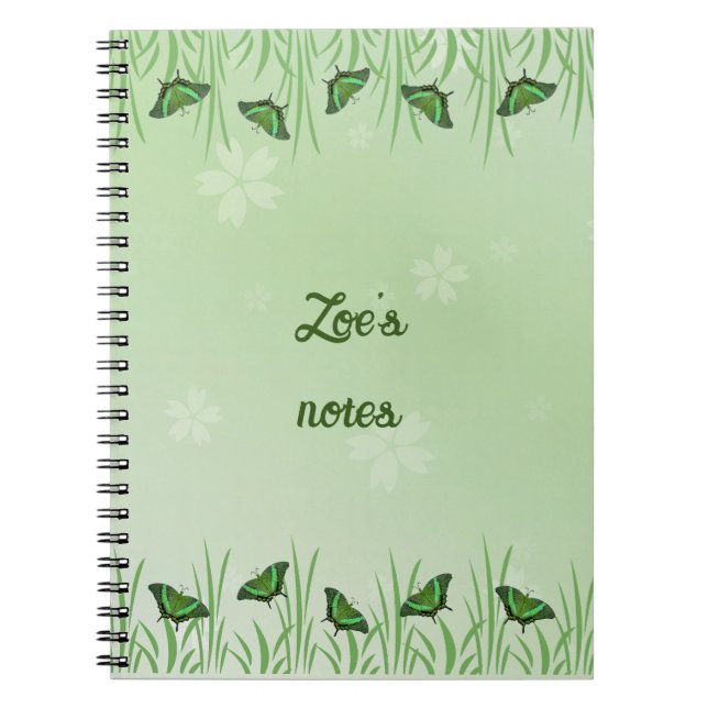 Carnet Papillon vert sur vert clair - personnalisable (Devant)