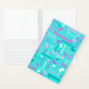 Carnet Papillons arc-en-ciel nom personnalisé aqua Hannah