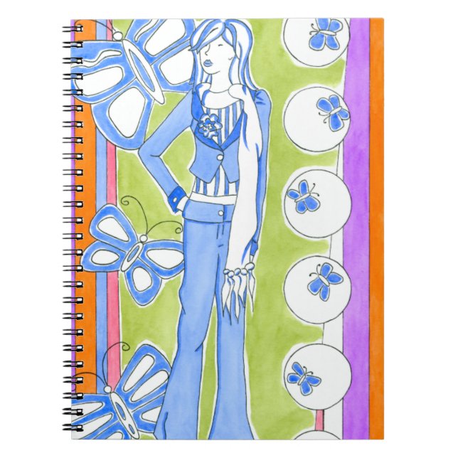 Carnet Papillons Bleus Entourant Fille Glamour (Devant)