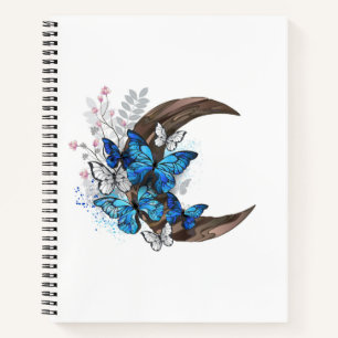 Carnet Papillons bleus sur croissant en bois
