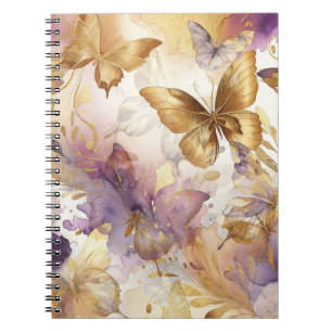 Carnet Papillons d'aquarelle à papillon pourpre et or