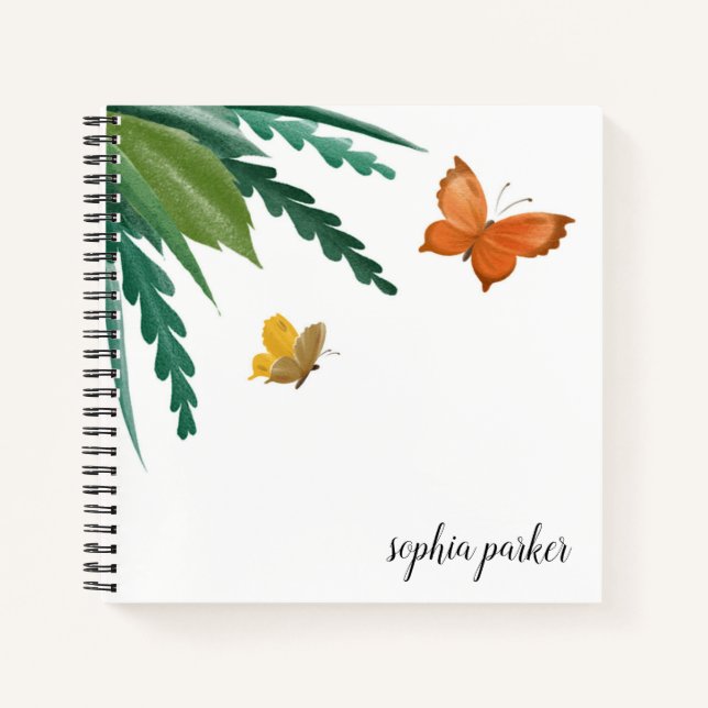 Carnet Papillons d'aquarelle Volage botanique vert (Devant)