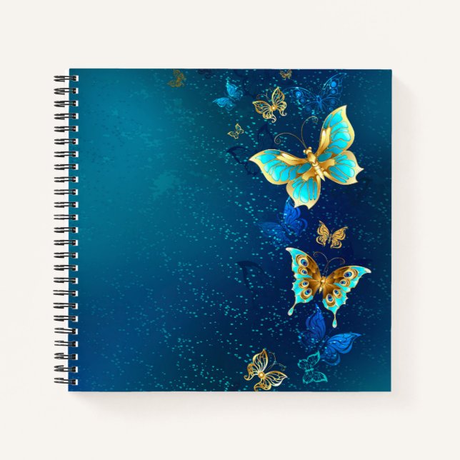 Carnet Papillons d'or sur un Arrière - plan bleu (Devant)