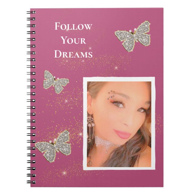 Carnet Papillons en argent rose Parties scintillant en or (Devant)