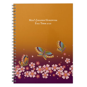 Carnet Papillons japonais Sakura Blossoms Personnalisé