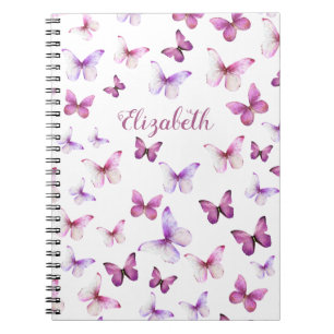 Carnet Papillons rose jolie Nom personnalisé