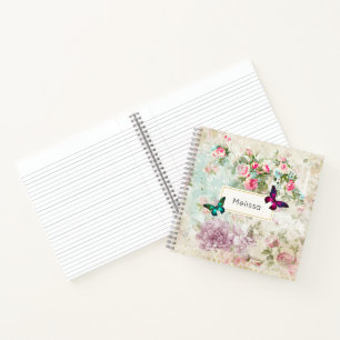 Carnet Papillons roses et verts sur les Roses Vintages de