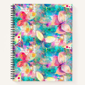 Carnet papillons sur le terrain fleuri aqua turquoise