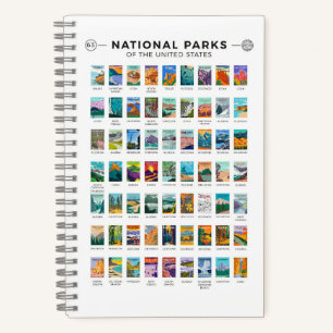 Carnet Parcs nationaux des États-Unis Liste Vintage