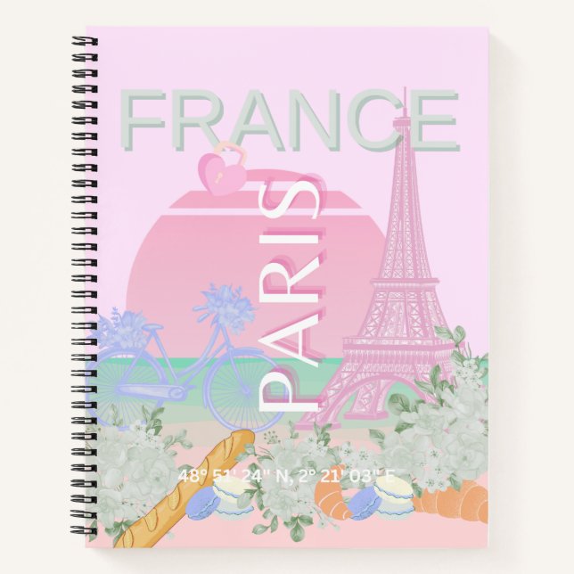 Carnet Paris, France, Travel Art, Preppy, Pastel, Rose (Devant)