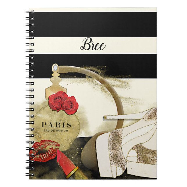 Carnet Paris Parfum Rose talons et bâton à lèvres (Devant)
