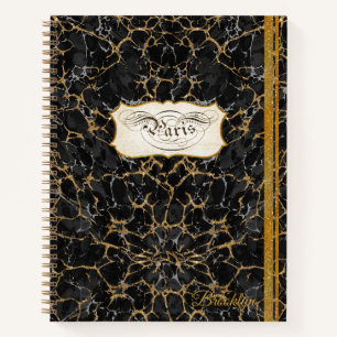 Carnet Paris Script Calligraphie Vintage Noir et or