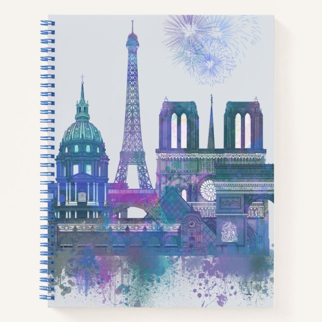 Carnet Paris Skyline - Aquarelle bleu (Devant)
