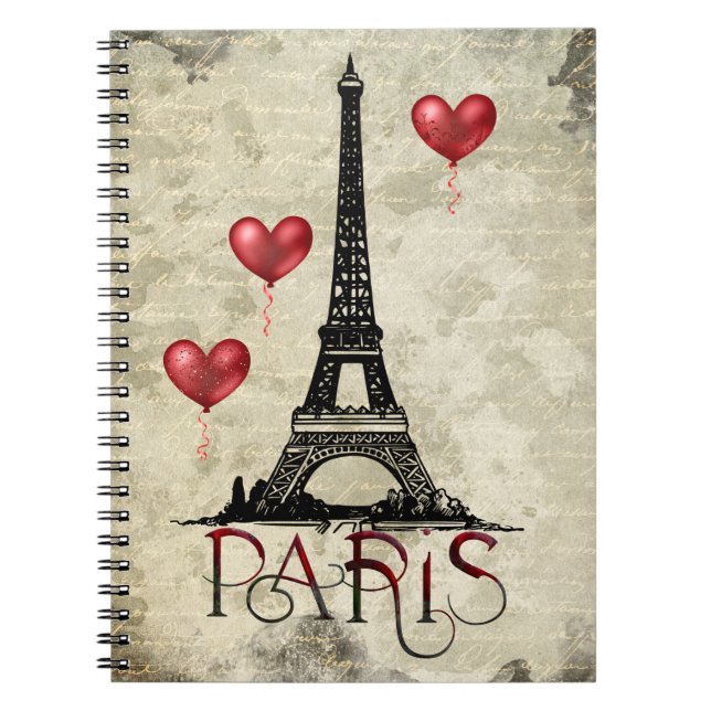 Carnet Paris, Tour Eiffel et Ballons du Coeur Rouge Scrip (Devant)