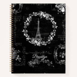 Carnet Paris Tour Eiffel Fleurs Vintages Ephemera Noir