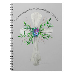 Carnet Parlez Croix gris Jésus avec Fleurs