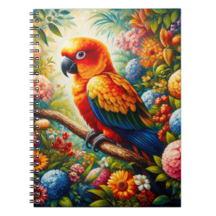 Carnet Parrot Sun Conure aux fleurs colorées