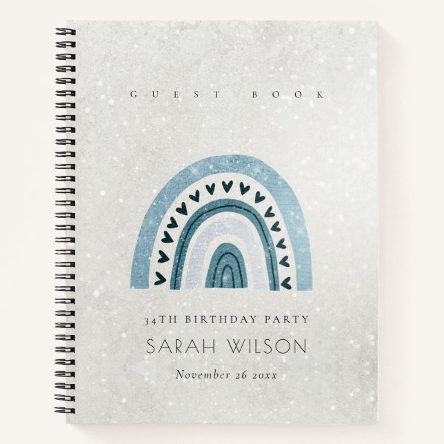 CARNET PARTIES SCINTILLANT AQUA BLUE RAINBOW COEUR ANNIVE (Devant)