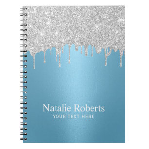 Carnet Parties scintillant argent moderne gouttes bleu cl