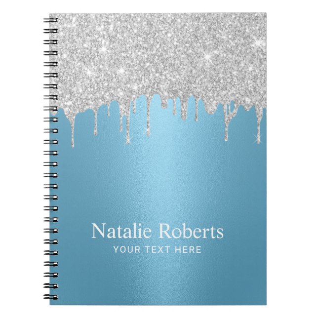 Carnet Parties scintillant argent moderne gouttes bleu cl (Devant)
