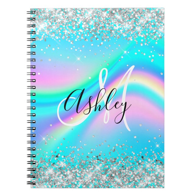 Carnet Parties scintillant Argent Rainbow Wave Aqua Ombre (Devant)